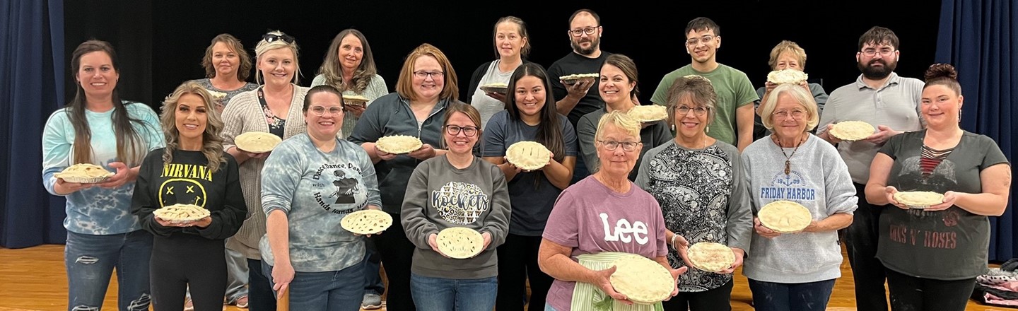 students with pies