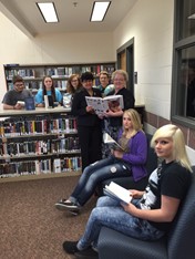 students in library